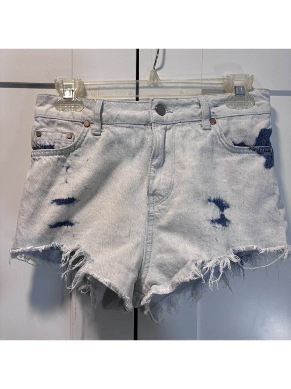 SUPERDRY 100% Cotton Denim Shorts White Blue Bleached Cut-offs Women’s Size 26”